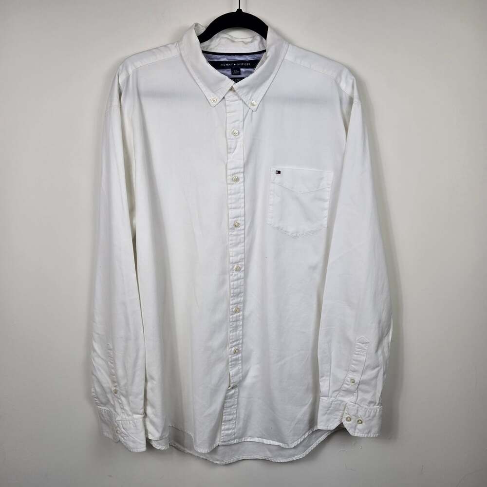 Tommy Hilfiger White Oxford Button Down Shirt XXL 2PLY Classic Cotton Casual - Picture 2 of 7